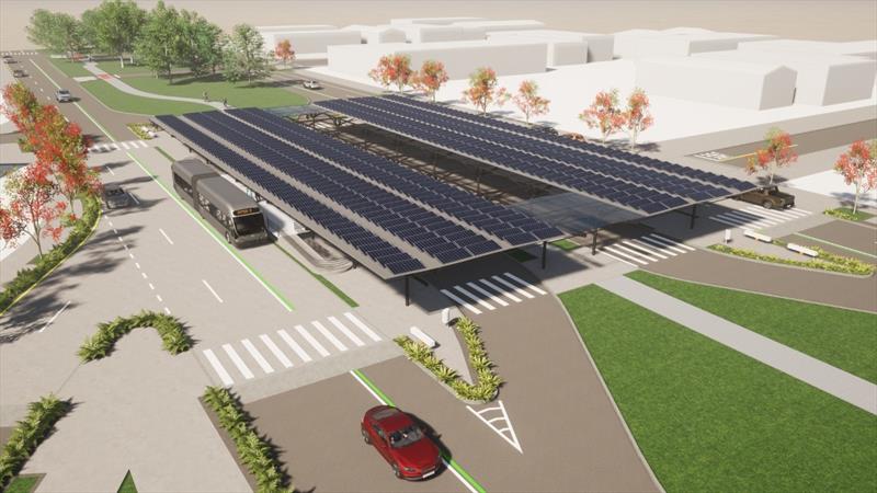 Ônibus elétricos e terminais e estações com sustentabilidade energética reforçam o compromisso de Curitiba com as mudanças climáticas - Ilustração: IPPUC